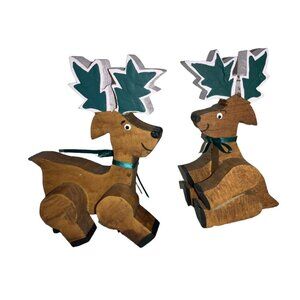 Handcrafted Wooden Reindeer Christmas Decor Figurines Set